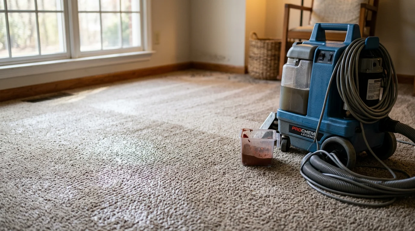 A freshly cleaned carpet in a High Point, NC home showing restored color and texture after professional carpet cleaning. The room is bright and the carpet fibers appear lifted and free of soil.