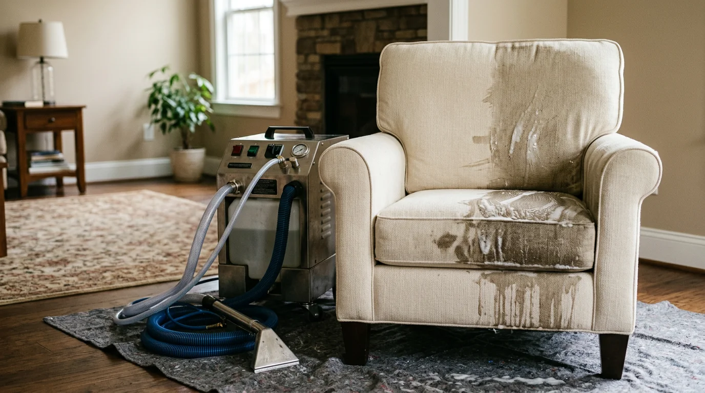 A clean upholstered accent chair inside a High Point, NC home after professional chair cleaning by On The Spot Carpet Cleaning. The fabric shows no visible staining or soiling.
