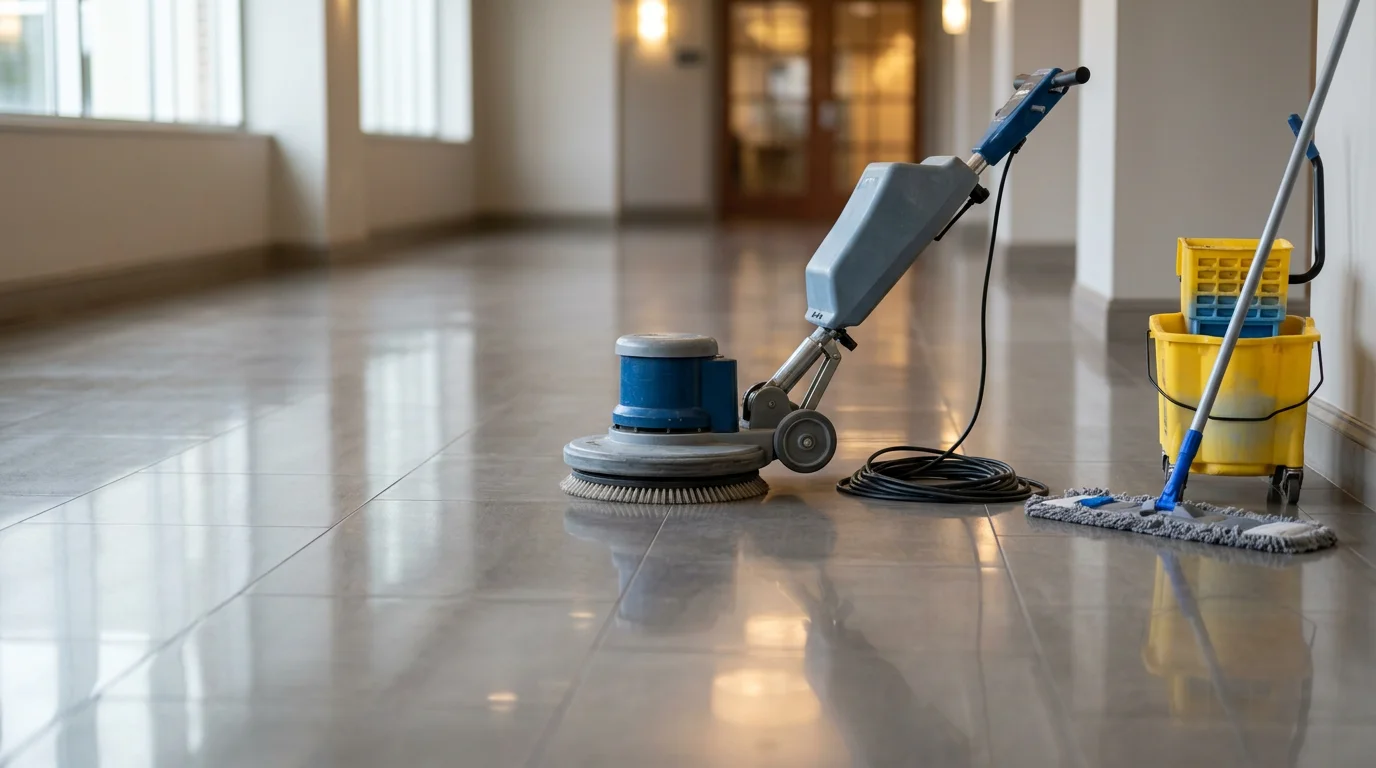 A clean, well-maintained commercial floor inside a High Point, NC business facility after professional floor maintenance service. The surface is free of buildup and reflects a polished, professional appearance.